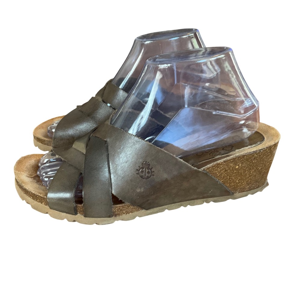Yokono Wedge Sandals Women Size 9 Brown Leather Crossover Strap Made in Spain
